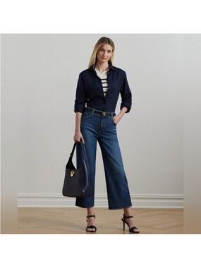 Lauren Ralph Lauren Dark Blue Wide-Leg Crop Jeans Size 12